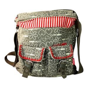 Vintage Y2K Cloe Girls Canvas Crossbody Purse Saddle Bag Style Gray Expandable